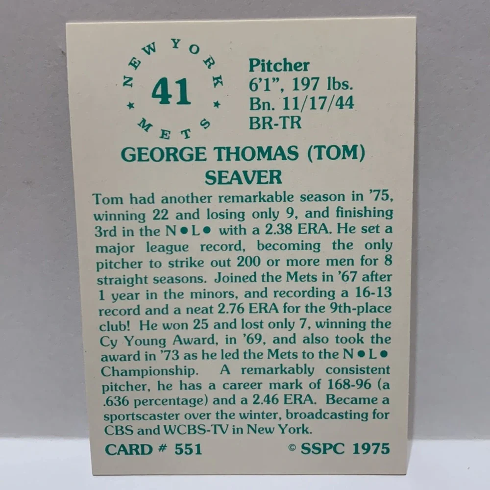 1975 SSPC Tom Seaver Mets #551 (001)